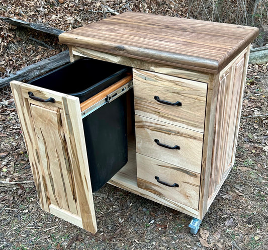 Ambrosia Maple Small Mobile Kitchen Island with Walnut Butcher Block