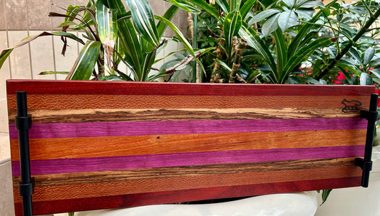 Charcuterie Board- Exotic Wood Stripe with industrial black metal handles