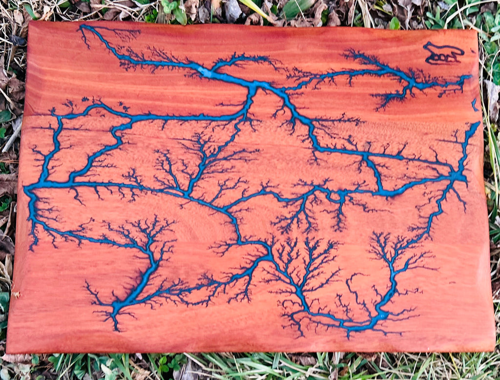 Charcuterie Board- Mahogany Fractal Burn w/blue epoxy