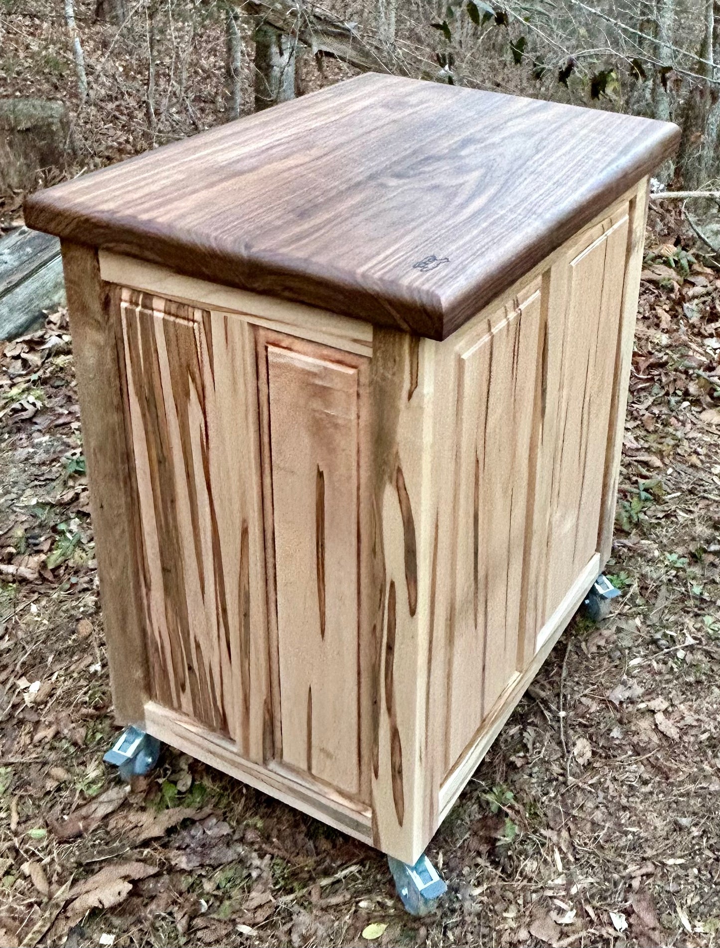 Ambrosia Maple Small Mobile Kitchen Island with Walnut Butcher Block