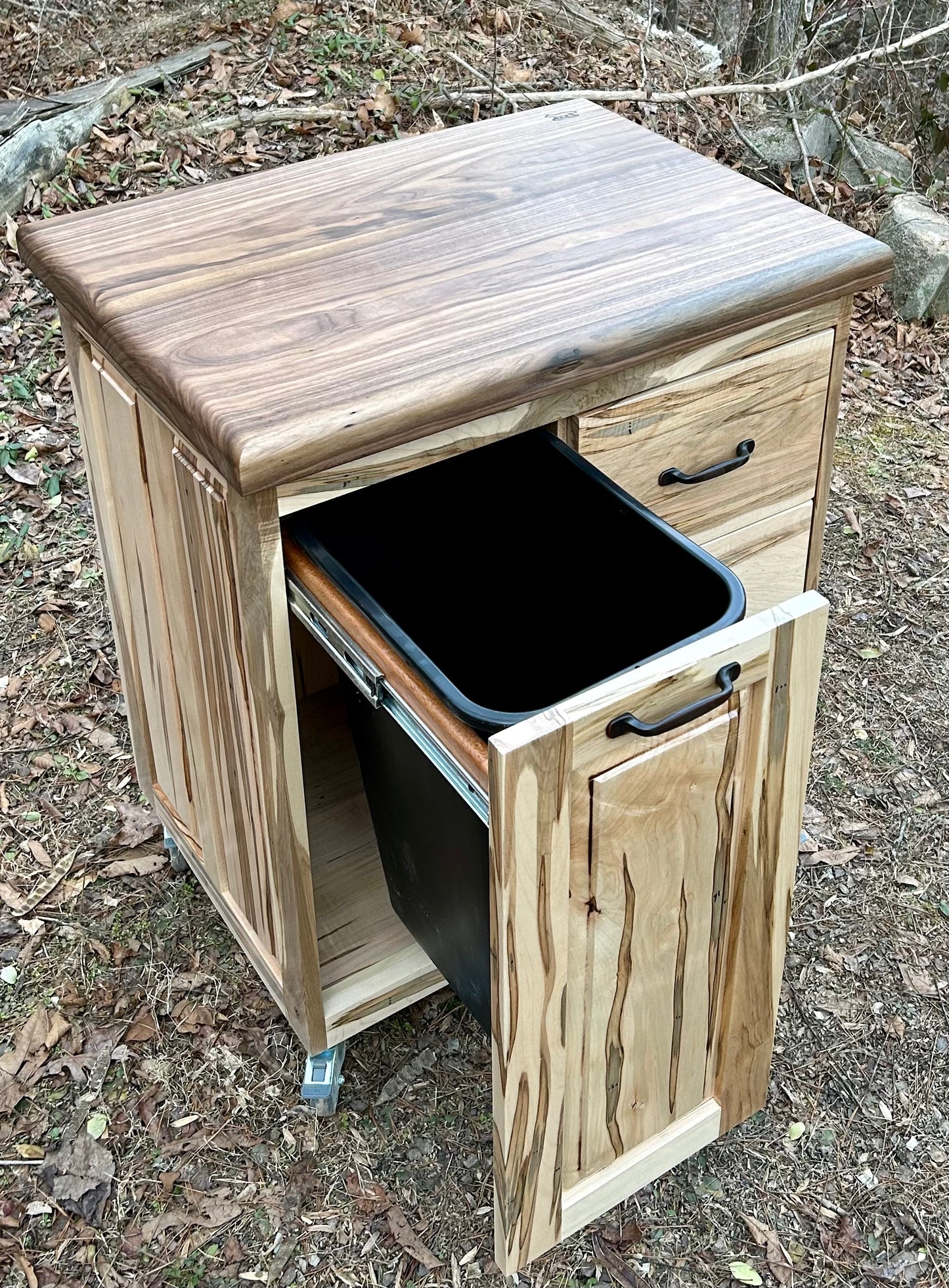 Ambrosia Maple Small Mobile Kitchen Island with Walnut Butcher Block