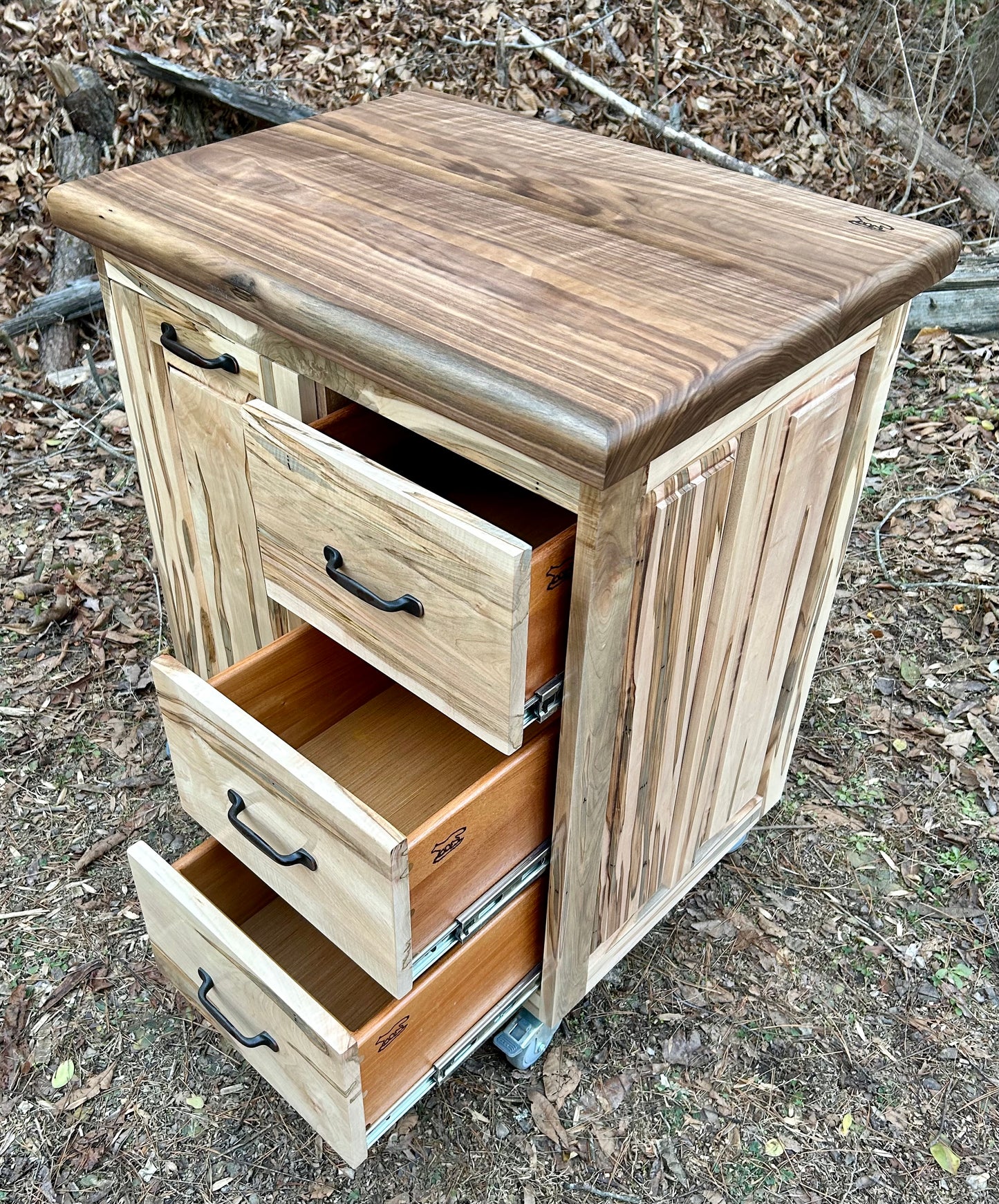 Ambrosia Maple Small Mobile Kitchen Island with Walnut Butcher Block