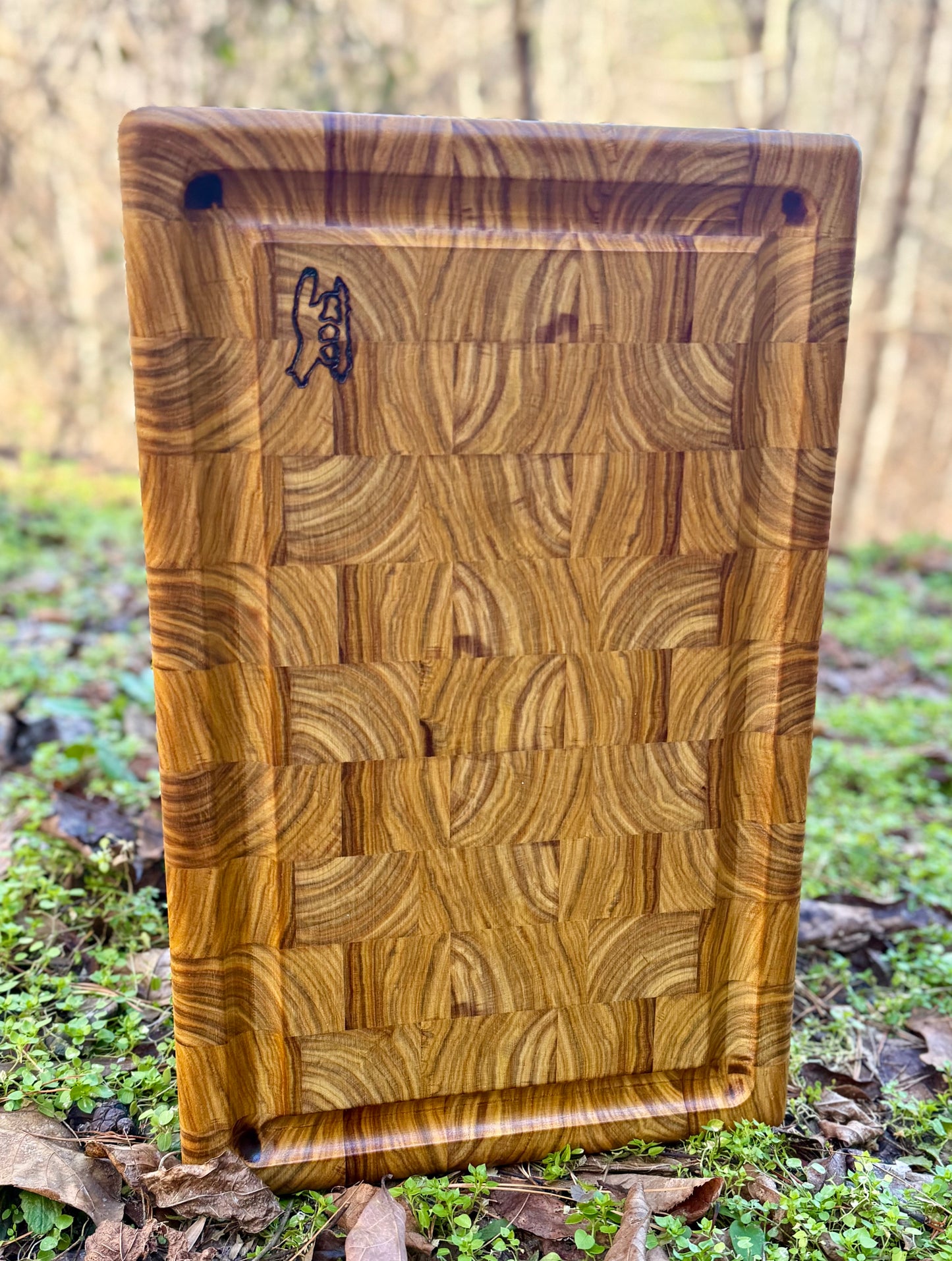 Cutting board-End Grain Canary Wood w/blood trail