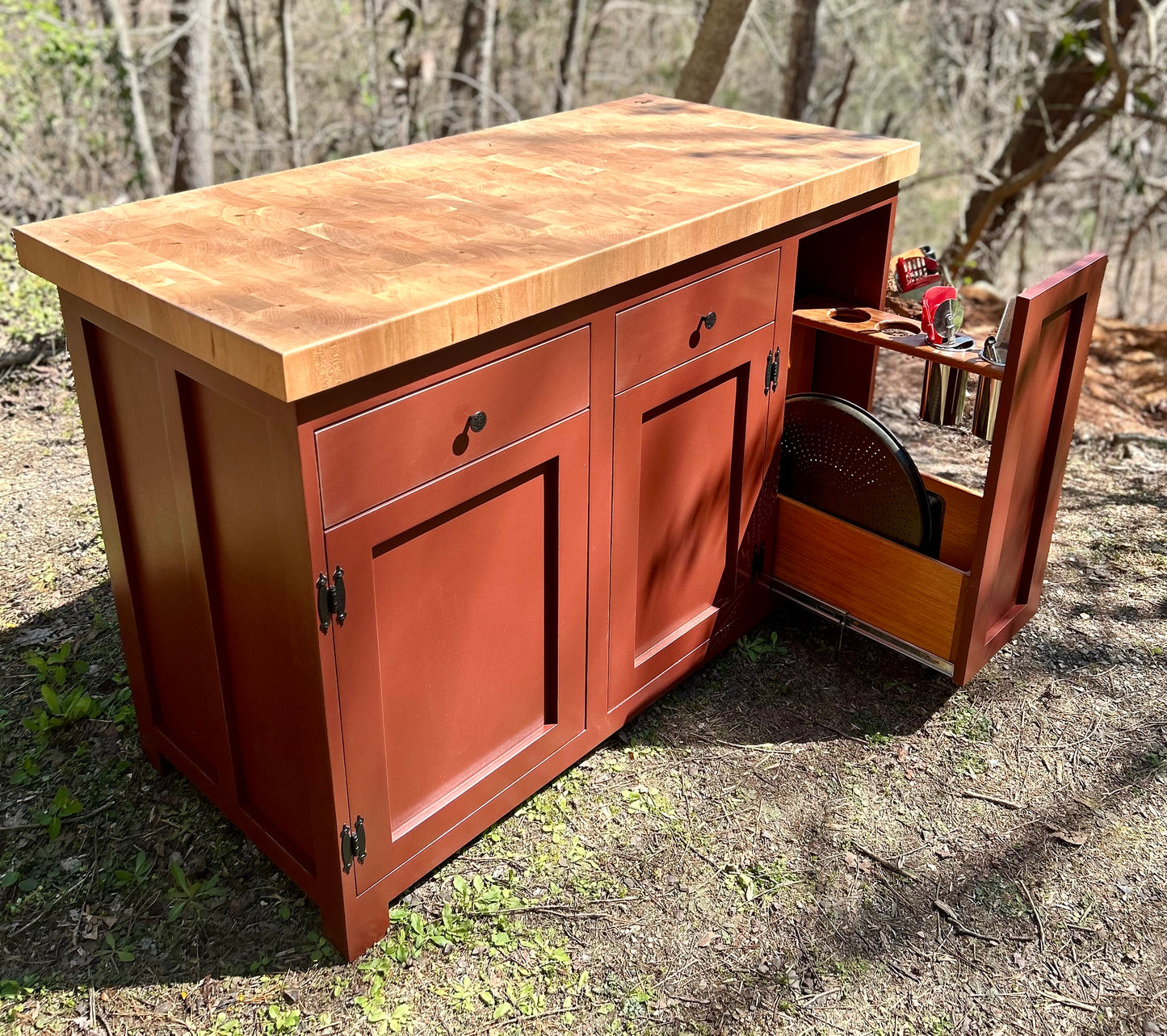 Island- Large Farmhouse Kitchen Island with Cherry End Grain Butcher Block Top