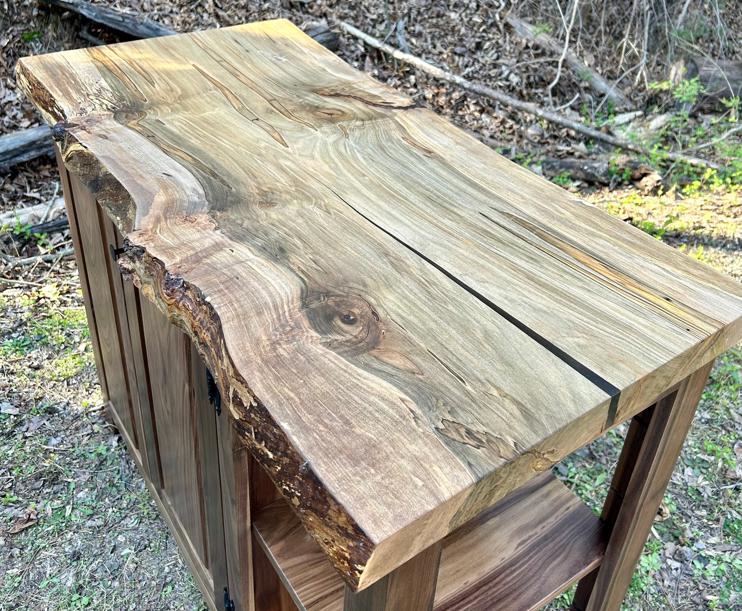 Black Walnut Kitchen Island with Live Edge Ambrosía Maple Slab