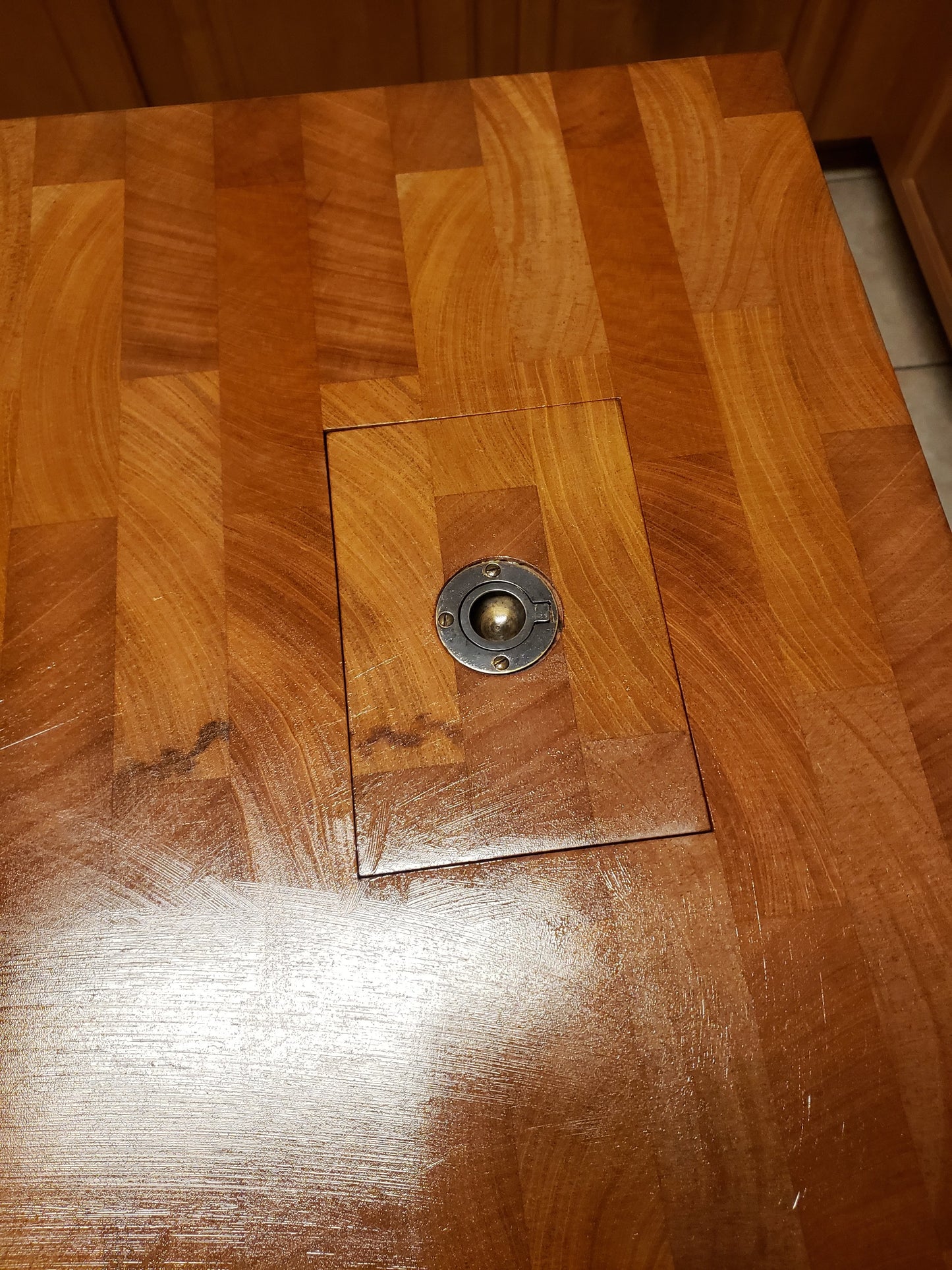 Farmhouse Island--36 inch Long Black Distressed Mahogany Butcher Block w/tilt out trash