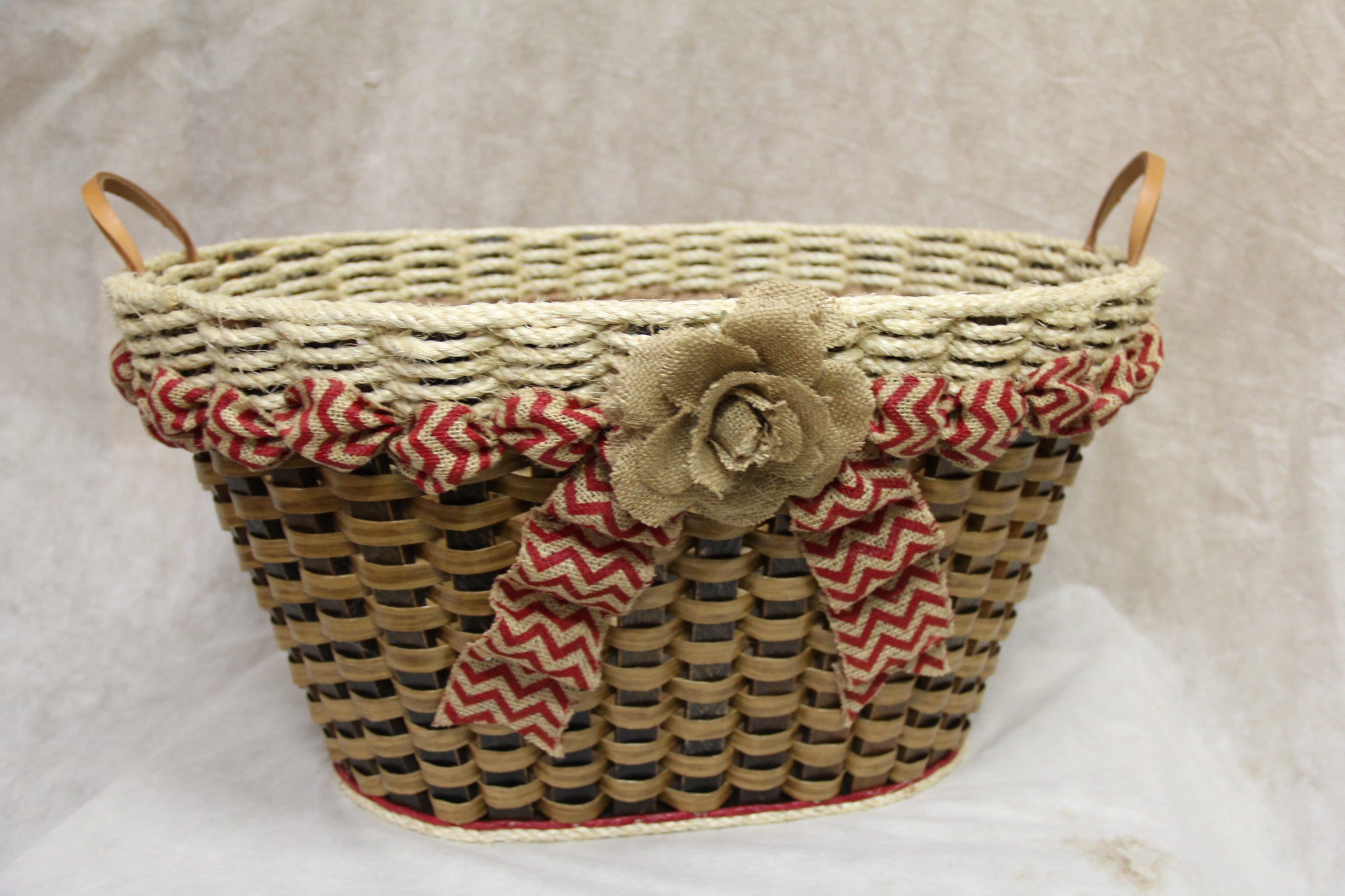 Laundry Basket burlap ribbon w/flower-Shabby Chic