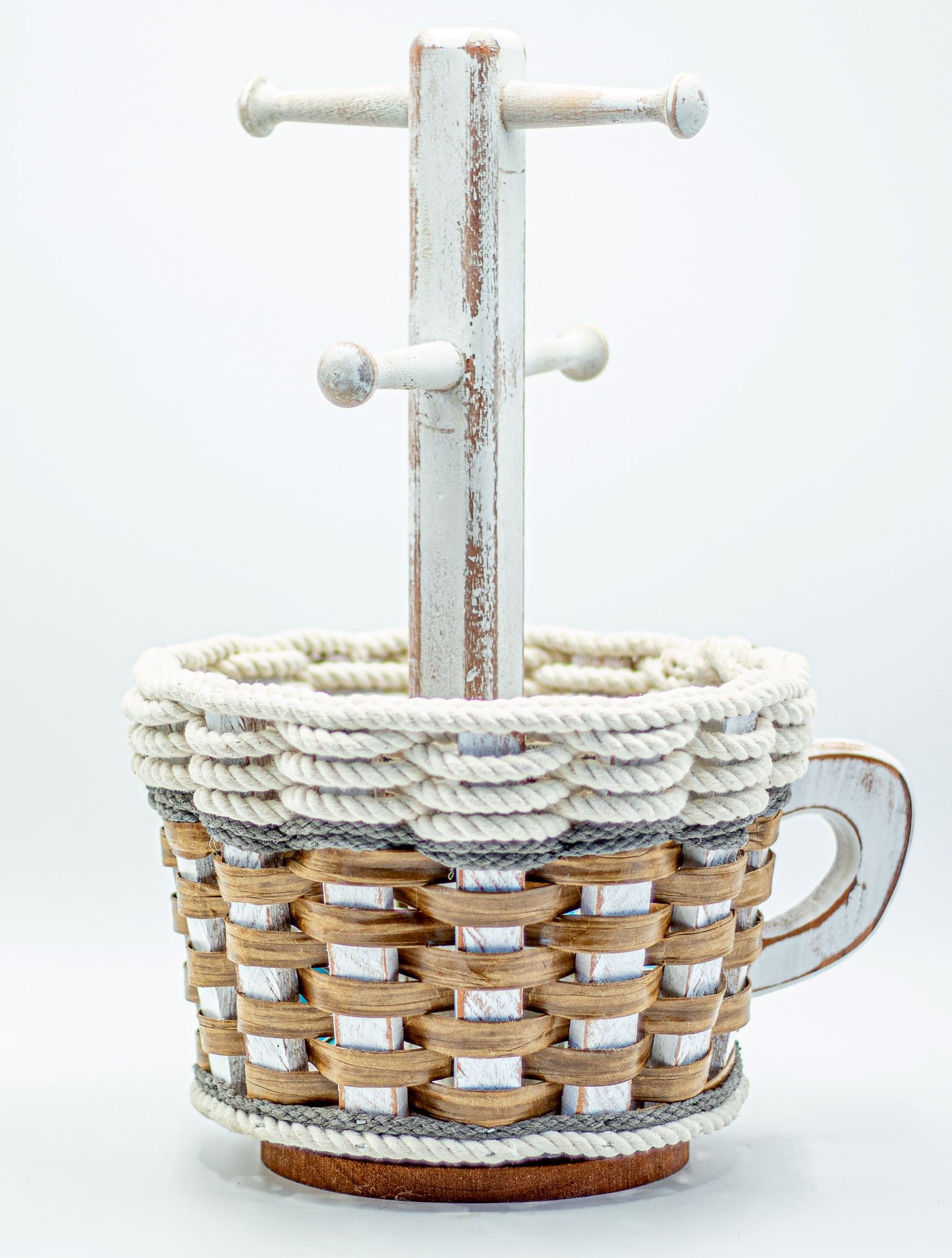 Coffee Mug Lazy Susan Basket-- Cottage Grey