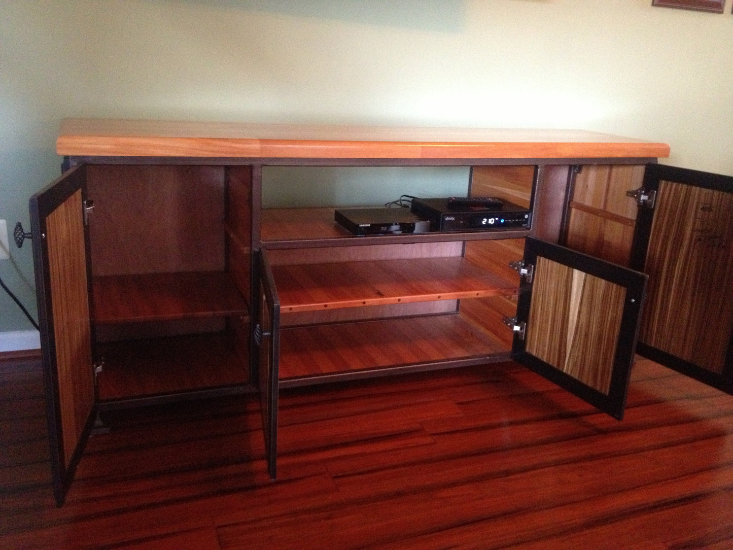 Table-Zebra and Mahogany Wood-Entertainment Unit 19 x 72