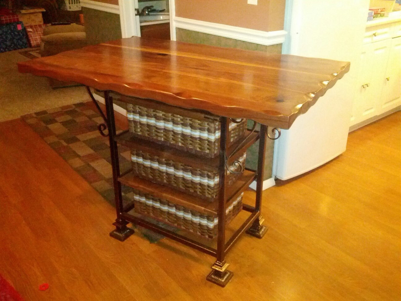 Island-Black Walnut 24x48 with metal square steel powder coated frame and Three Basket Drawers