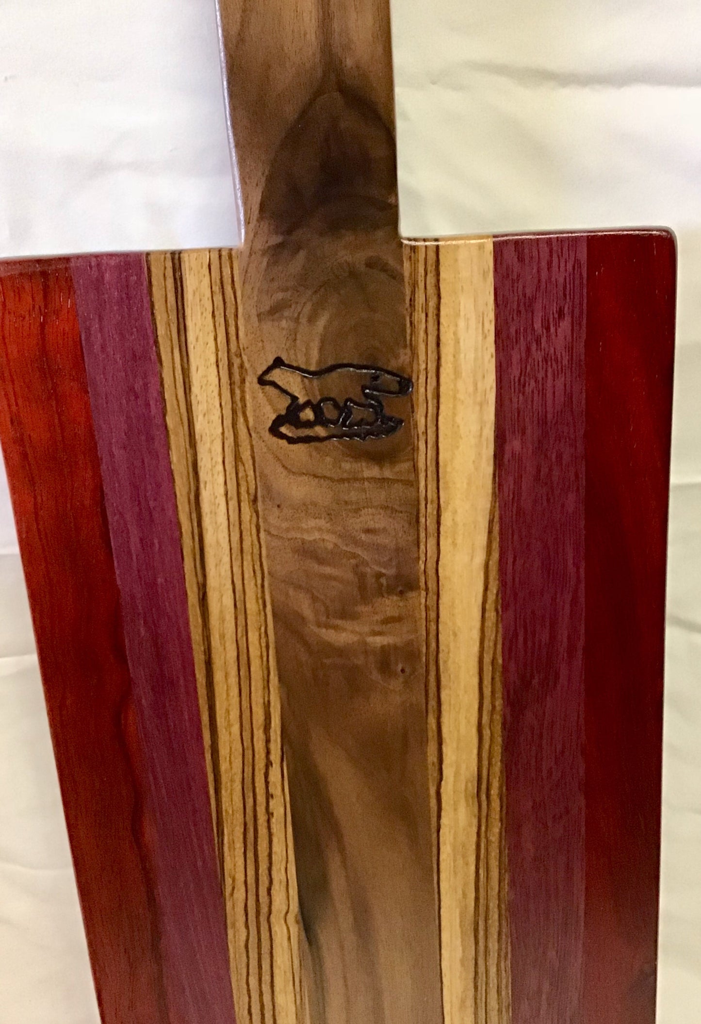 Charcuterie Board-Stripe w/exotic wood and wood handle