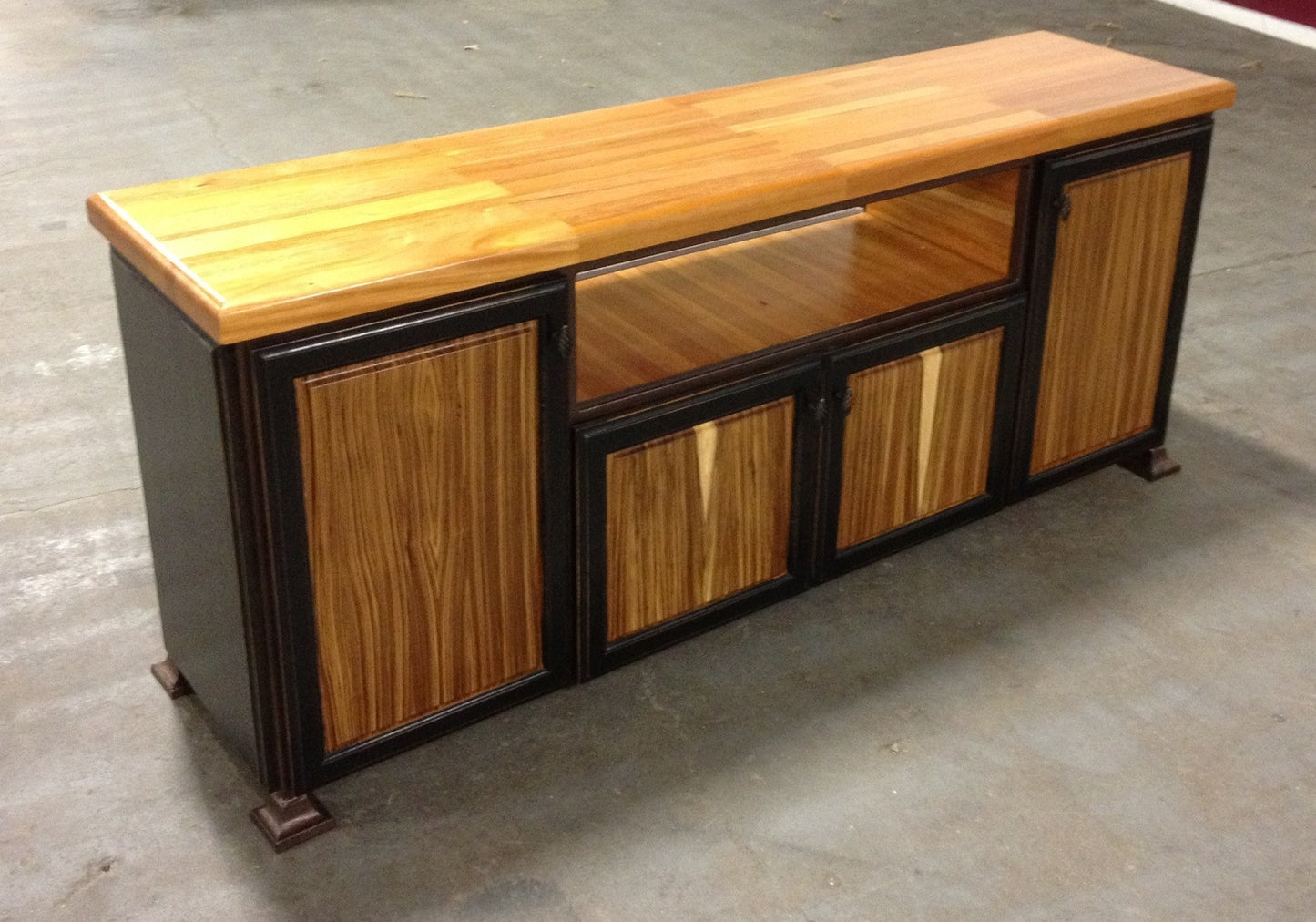 Table-Zebra and Mahogany Wood-Entertainment Unit 19 x 72