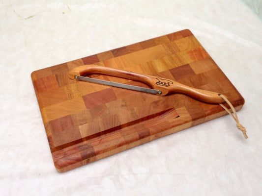 Cutting board--end grain mahogany cutting board and bow knife set