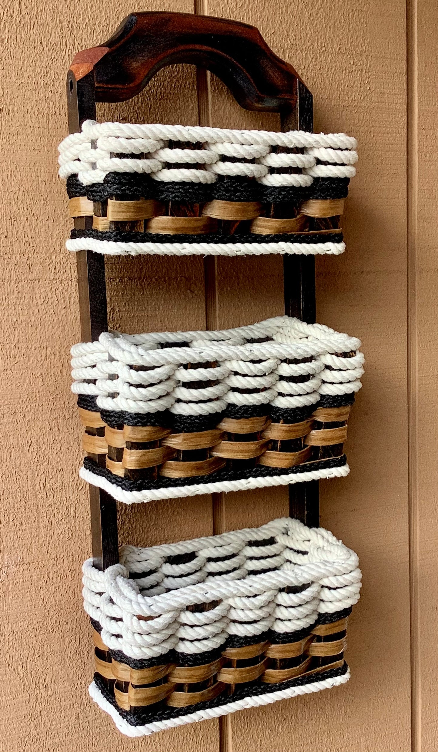 Wall Organizer Triple Baskets w/ hooks-Cottage Black