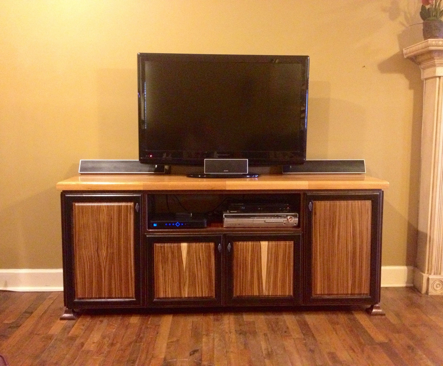 Table-Zebra and Mahogany Wood-Entertainment Unit 19 x 72