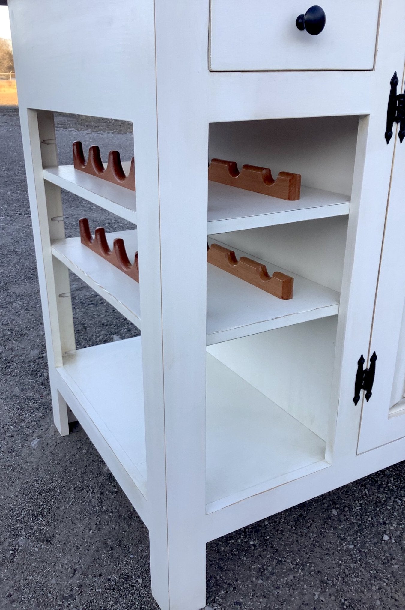 Farmhouse-Mama’s Farmhouse Wine & Storage Island with Benches