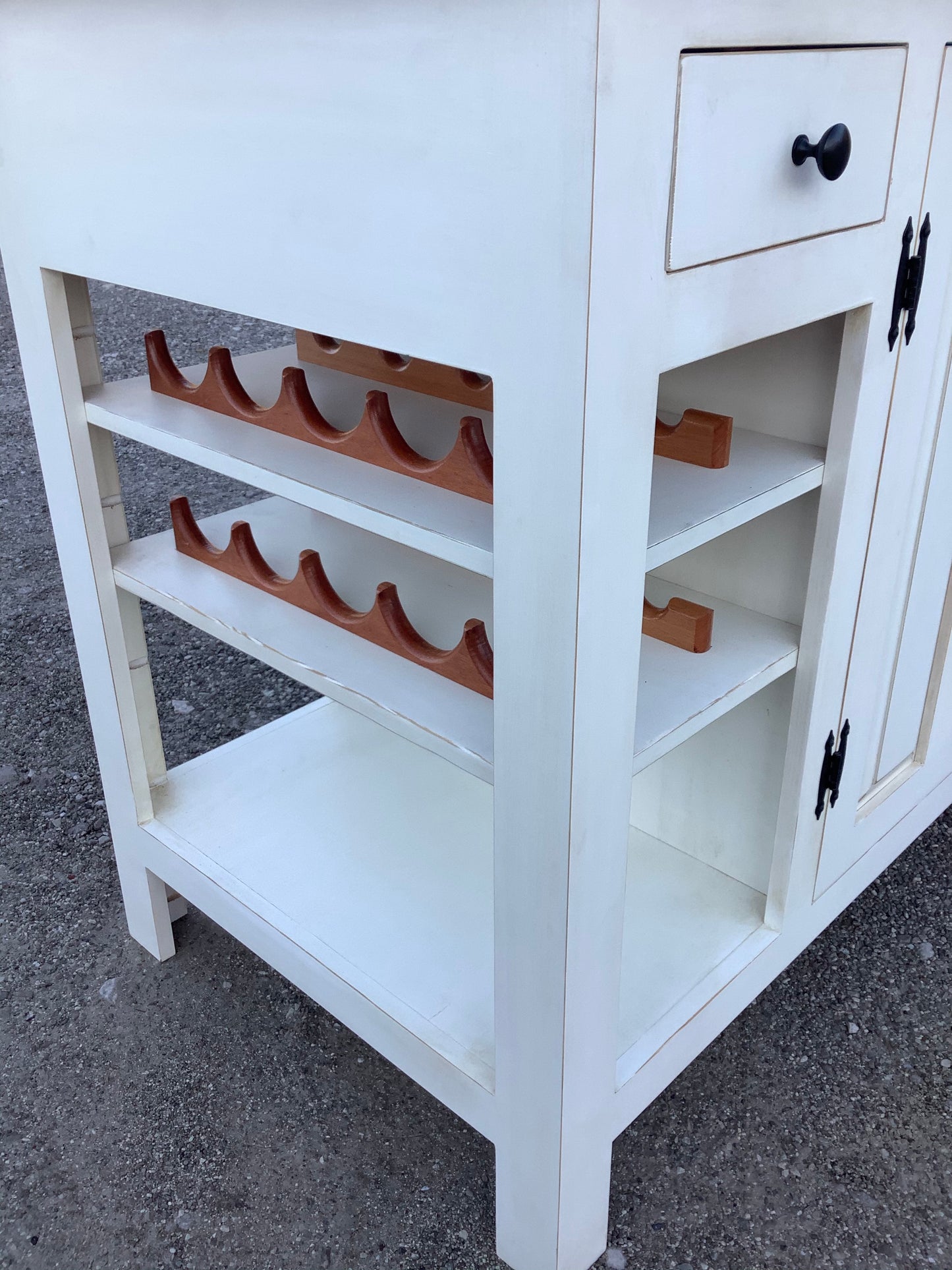Farmhouse-Mama’s Farmhouse Wine & Storage Island with Benches