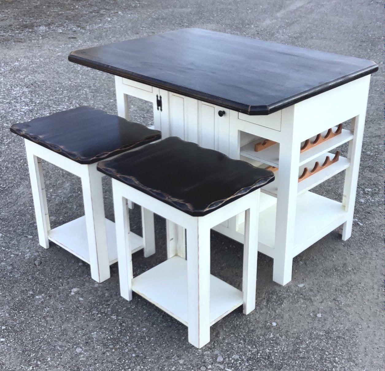 Farmhouse-Mama’s Farmhouse Wine & Storage Island with Benches