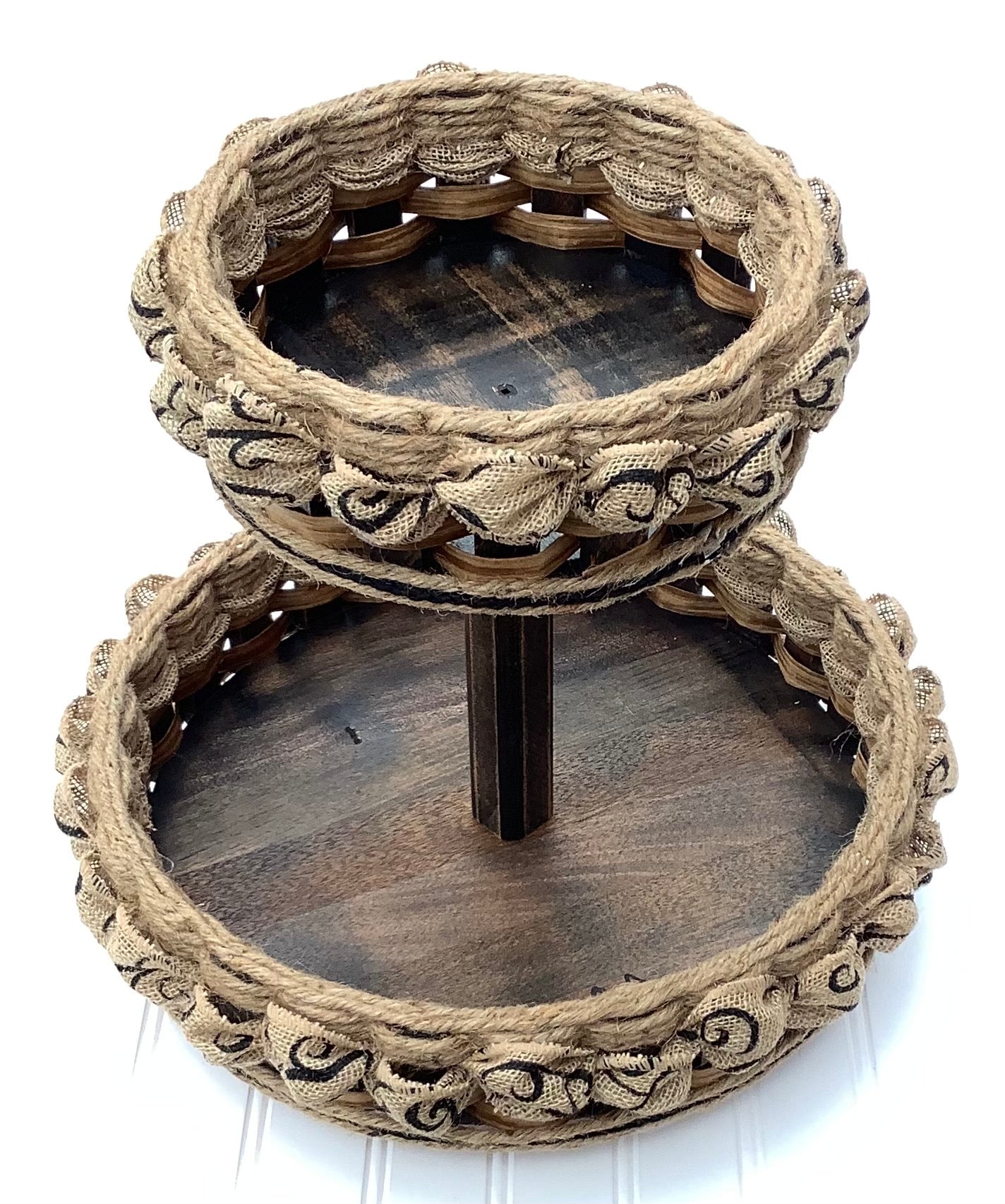 Double Lazy Susan distressed w/ribbon-Shabby Chic Collection