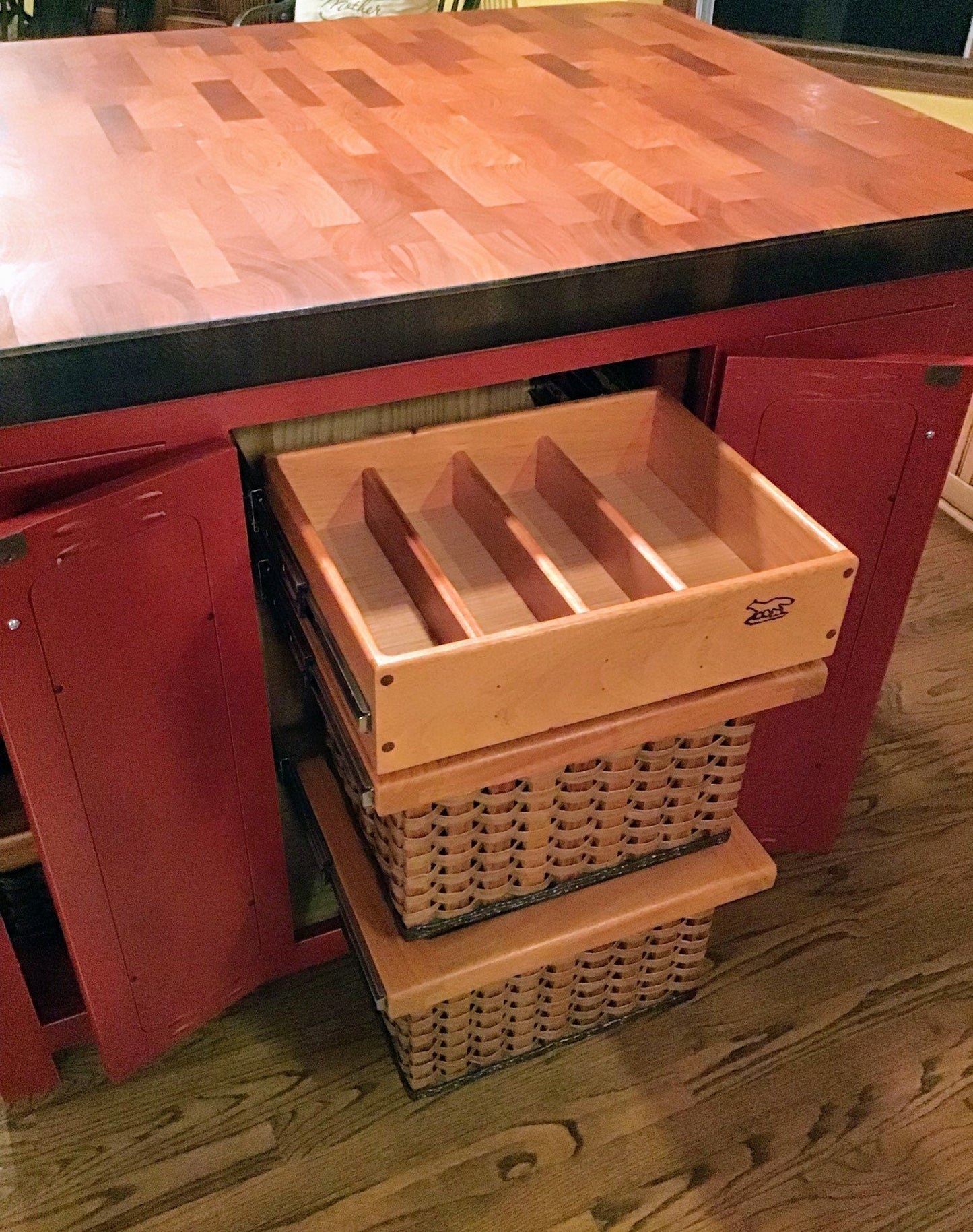 Farmhouse island- Mama’s Dream Island w/ Mahogany End Grain Butcher Block with bar seating