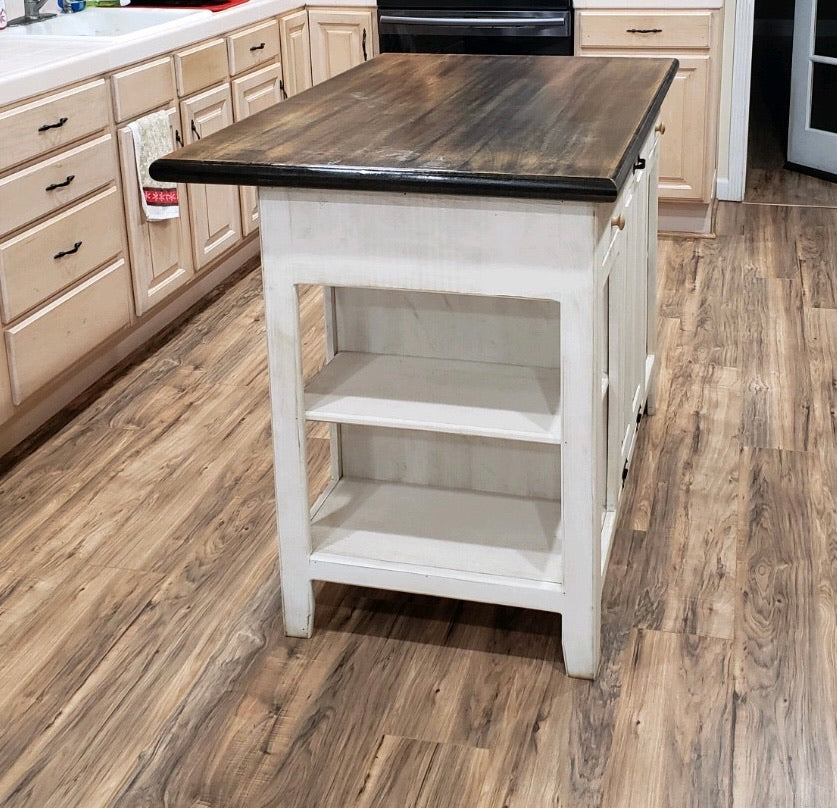 Farmhouse Island--Distressed Wood 36x50 w/bar overhang