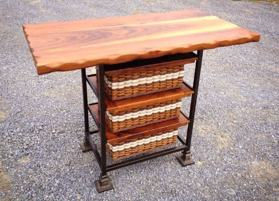 Island-Black Walnut 24x48 with metal square steel powder coated frame and Three Basket Drawers