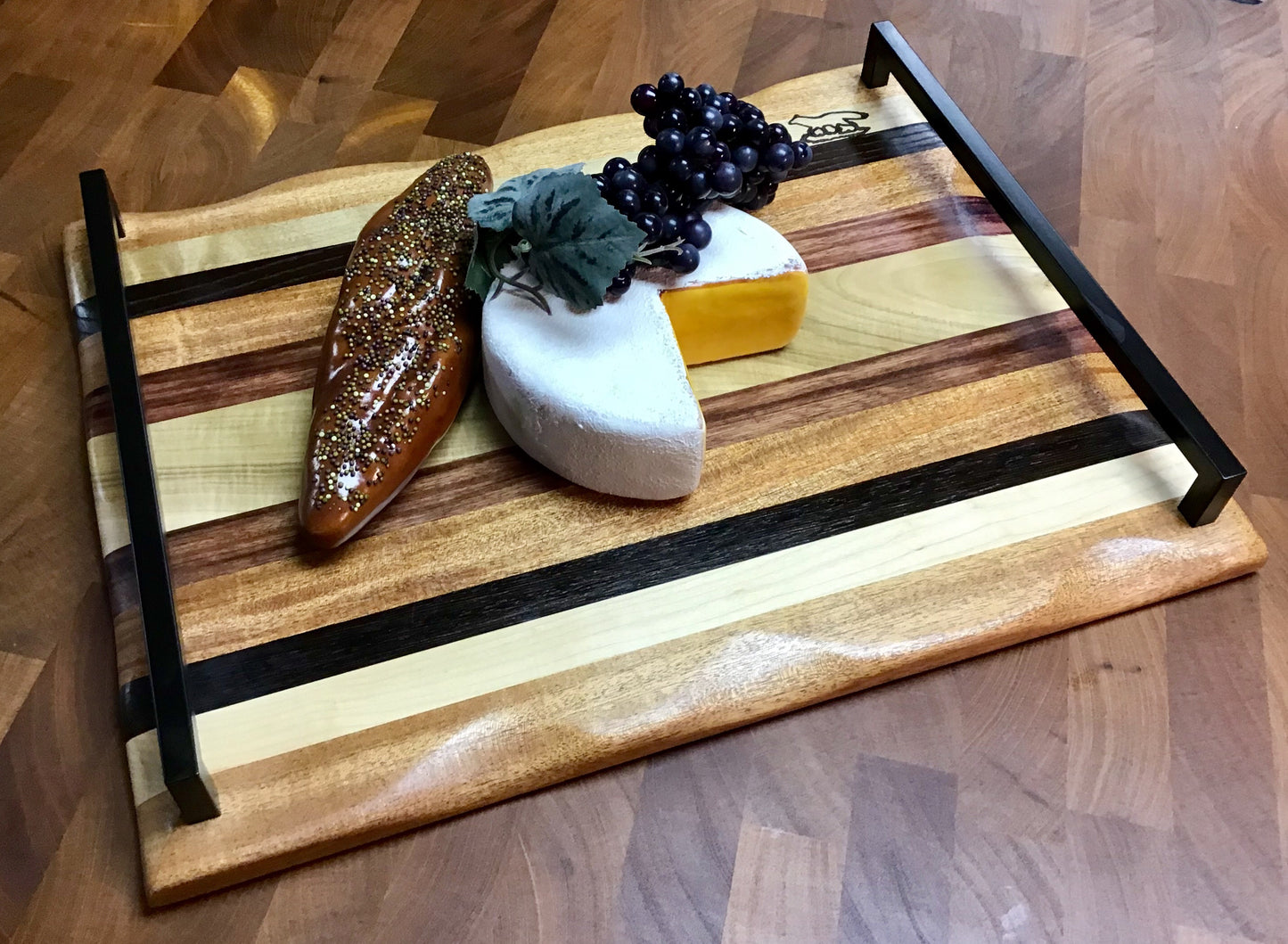 Charcuterie Board-Exotic Wood Stripes w/handle