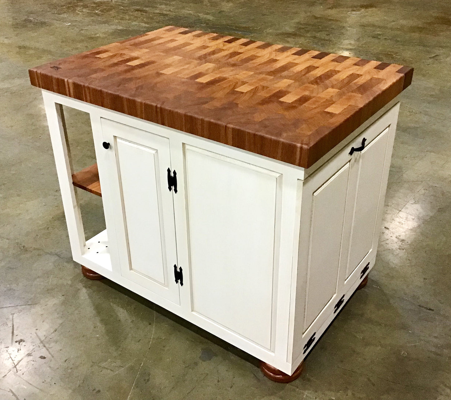 Farmhouse Island--Distressed Farmhouse Wood Island w/trash and recycle bin