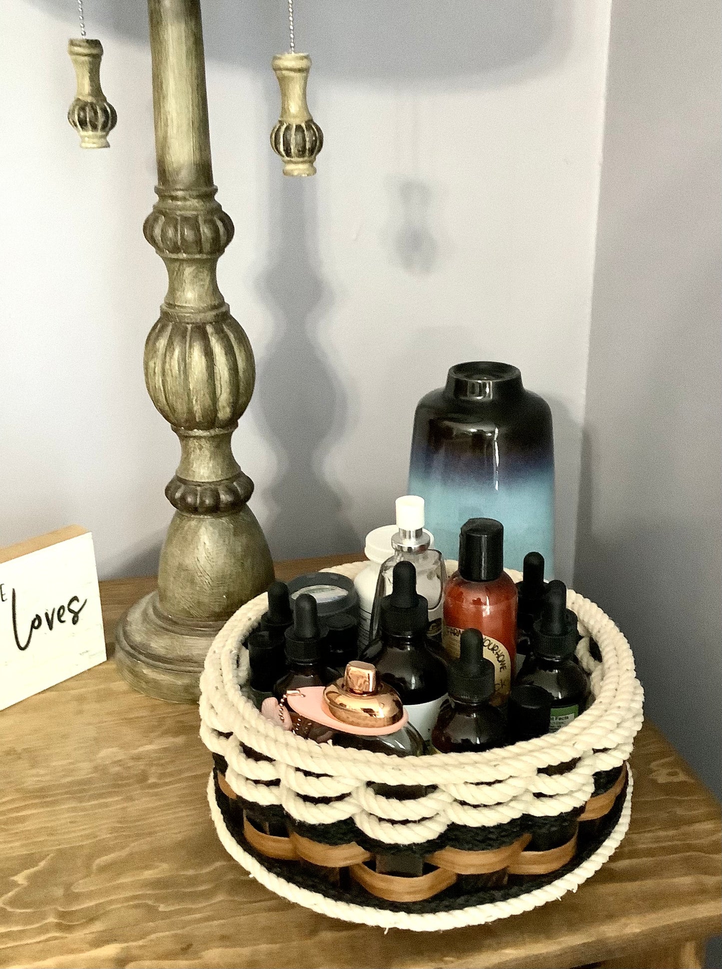 8” Lazy Susan Basket-Cottage Black