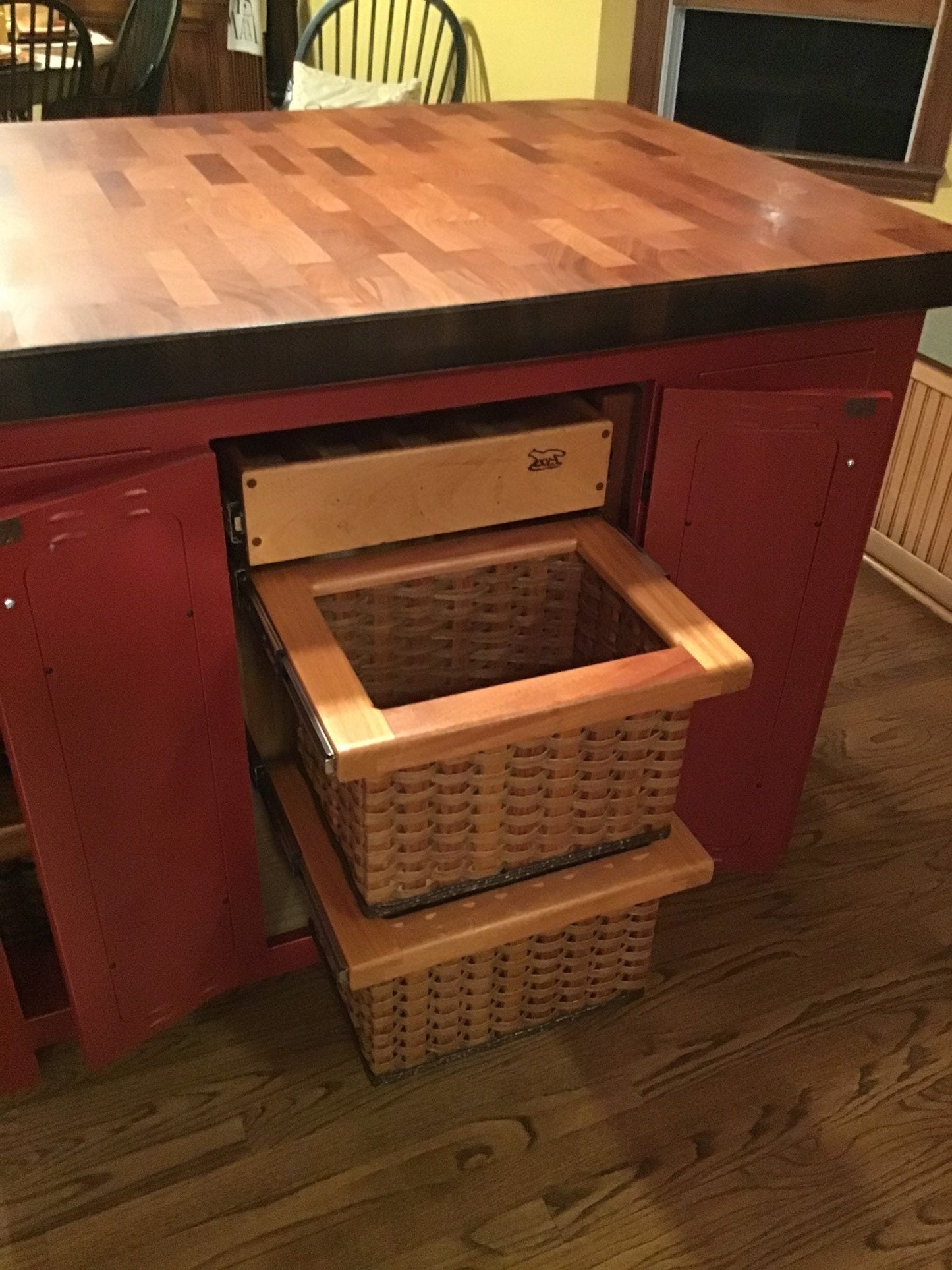 Farmhouse island- Mama’s Dream Island w/ Mahogany End Grain Butcher Block with bar seating