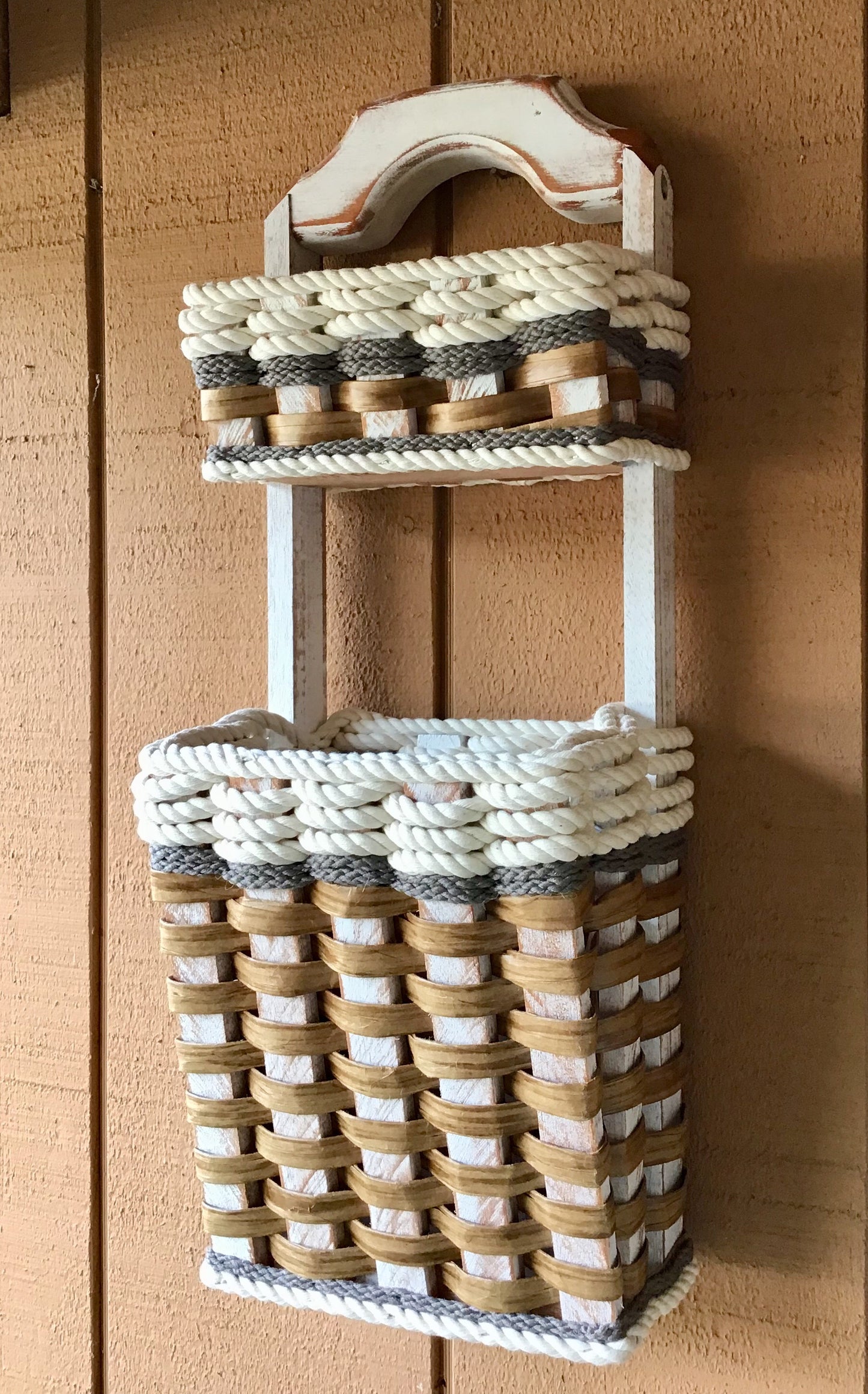 Wall Organizer Double Basket w/hooksCottage Grey
