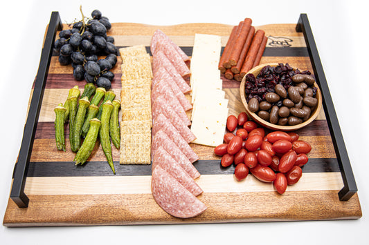 Charcuterie Board-Exotic Wood Stripes w/handle