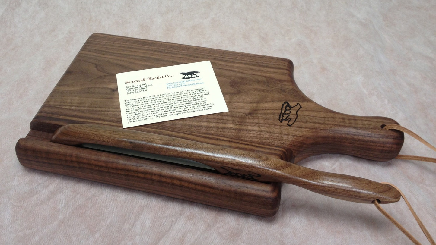 Cutting board- Solid Black Walnut board and bow knife