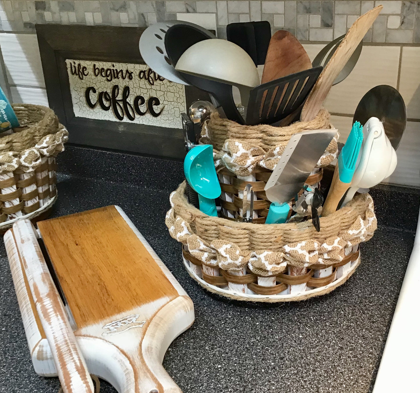 Double Utensil Lazy Susan Basket-Shabby Chic Collection