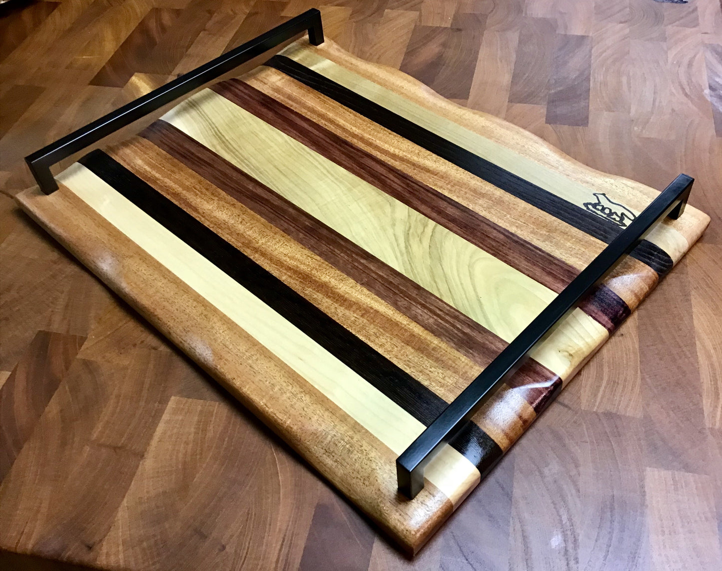 Charcuterie Board-Exotic Wood Stripes w/handle