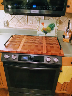 Stove Top Cover-Mahogany End Grain with handles