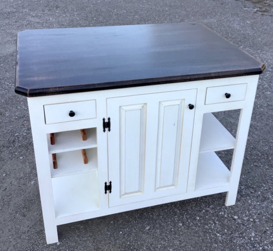 Farmhouse-Mama’s Farmhouse Wine & Storage Island with Benches