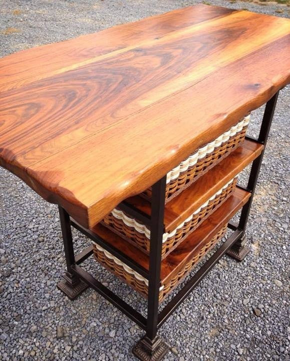 Island-Black Walnut 24x48 with metal square steel powder coated frame and Three Basket Drawers