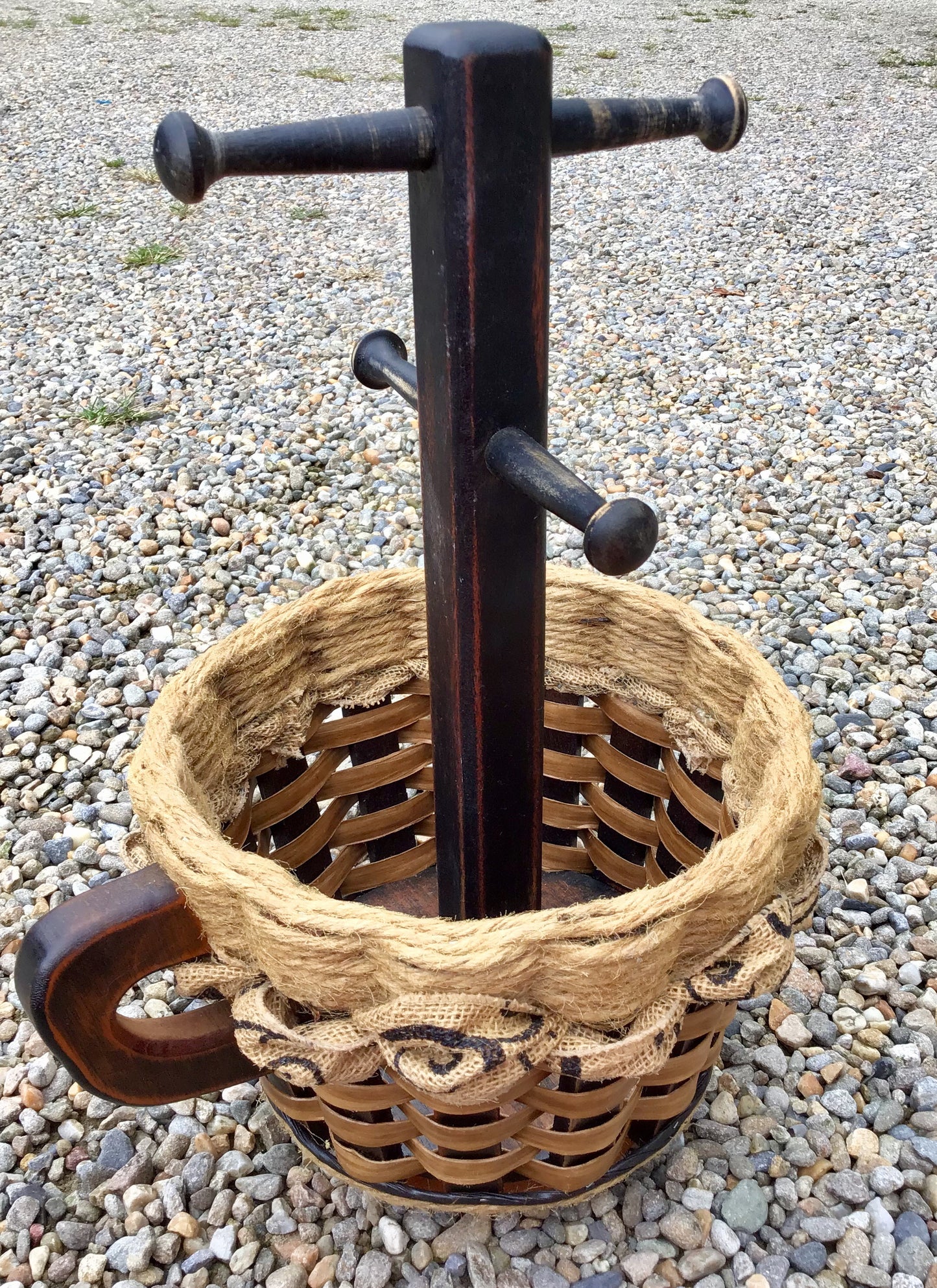 Coffee Mug Basket--Shabby Chic Collection w/ribbon