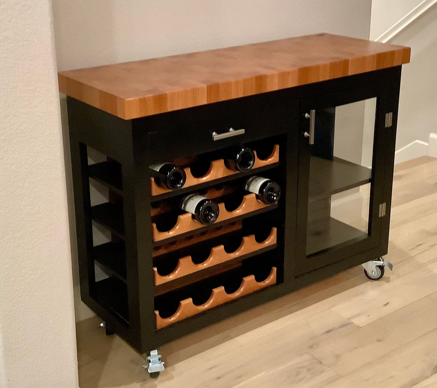 Island- Mobile Buffet Bar w/ Mahogany End Grain Butcher Block