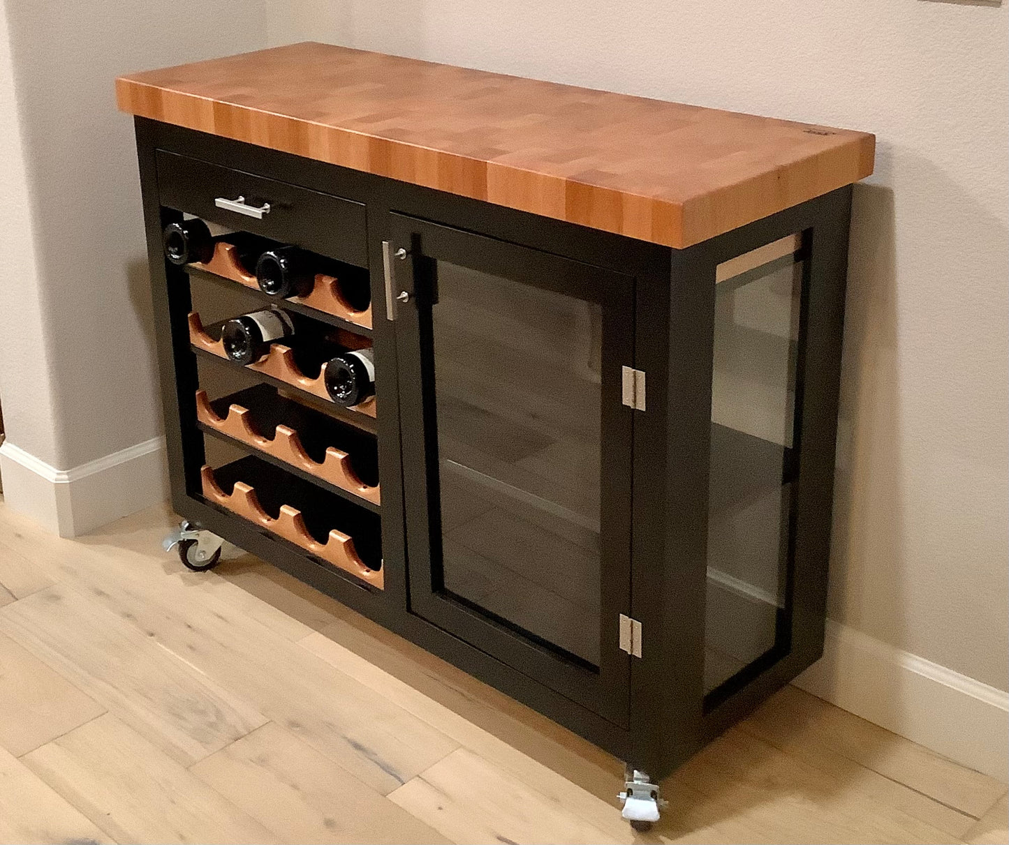 Island- Mobile Buffet Bar w/ Mahogany End Grain Butcher Block
