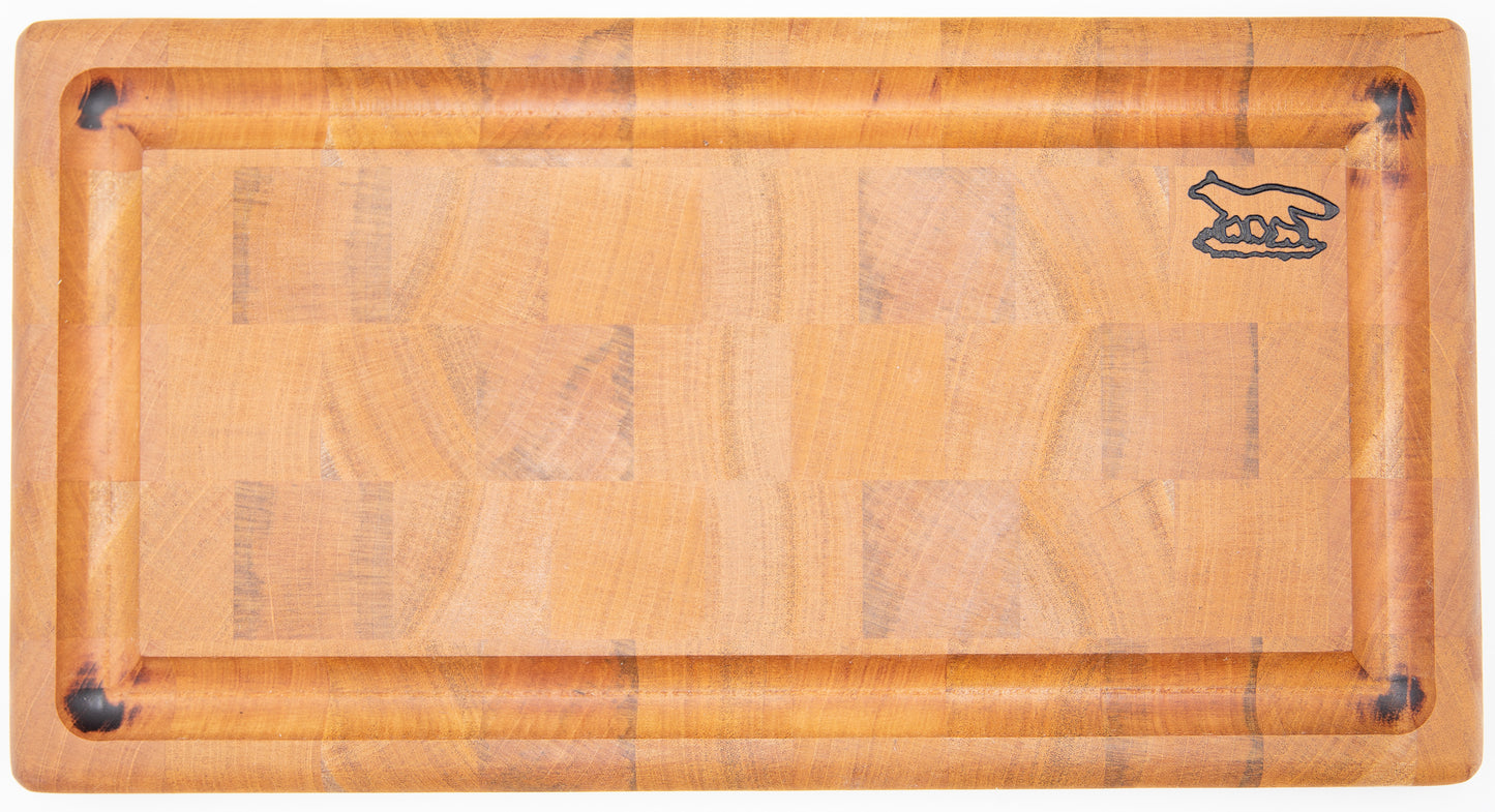Cutting board--end grain mahogany cutting board and bow knife set