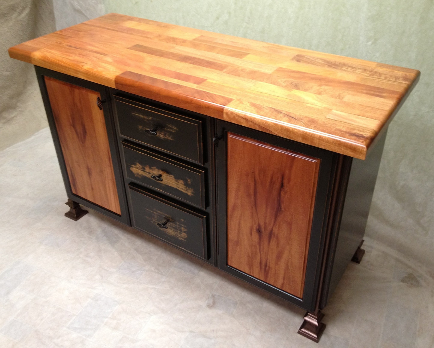 Table--24x54 MahoganyDouble vessel sink vanity distressed