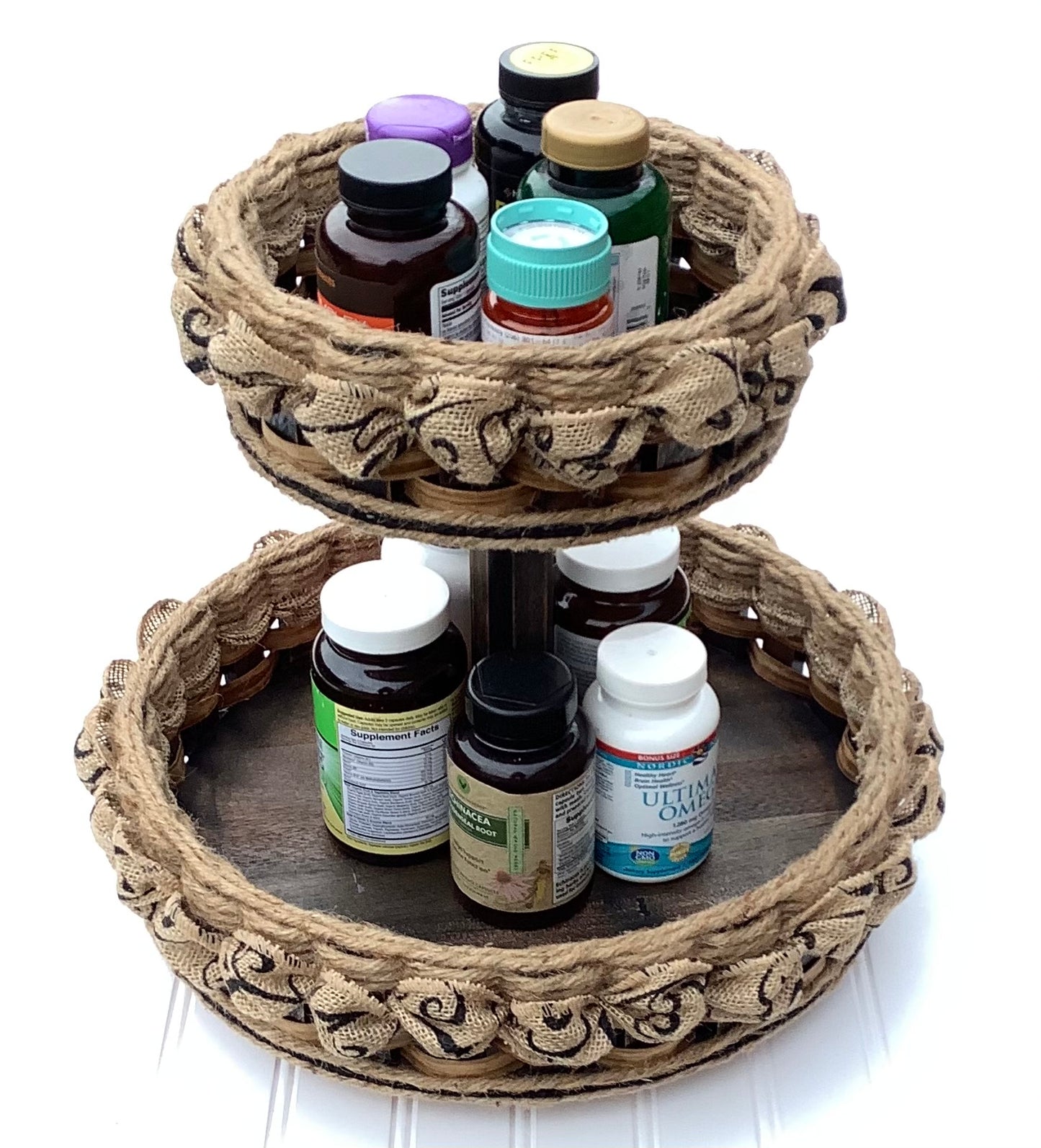 Double Lazy Susan distressed w/ribbon-Shabby Chic Collection