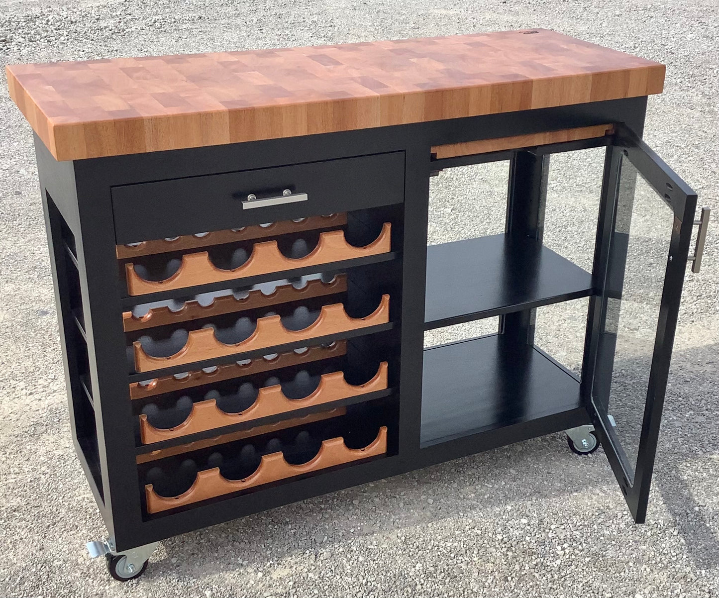 Island- Mobile Buffet Bar w/ Mahogany End Grain Butcher Block