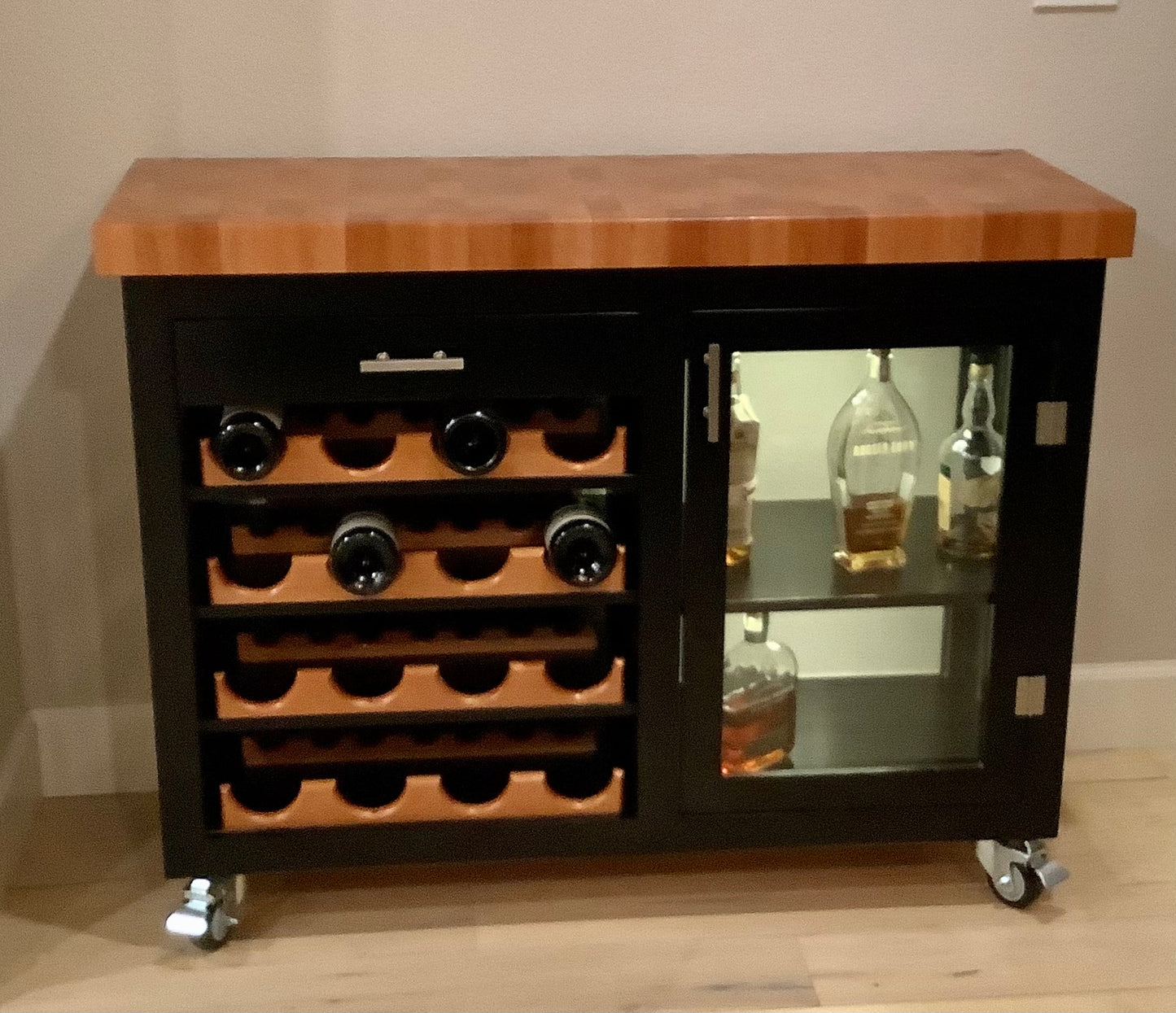 Island- Mobile Buffet Bar w/ Mahogany End Grain Butcher Block