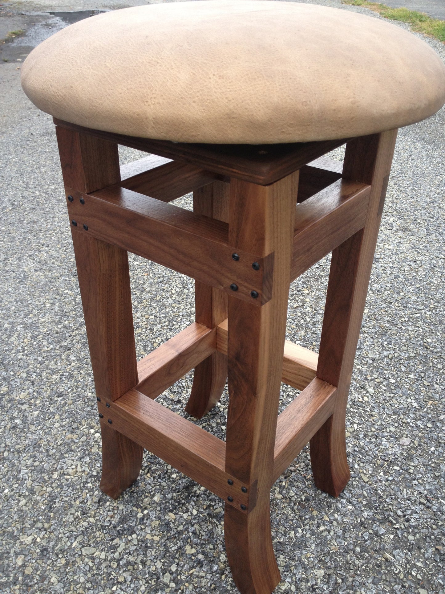Stool--Solid Black Walnut w/18 in. leather seats