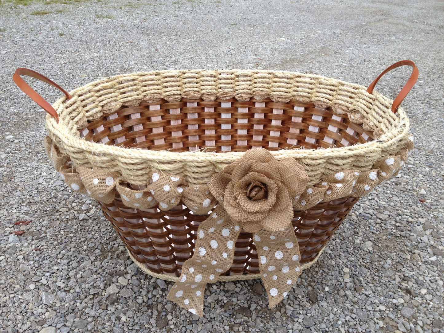 Laundry Basket burlap ribbon w/flower-Shabby Chic