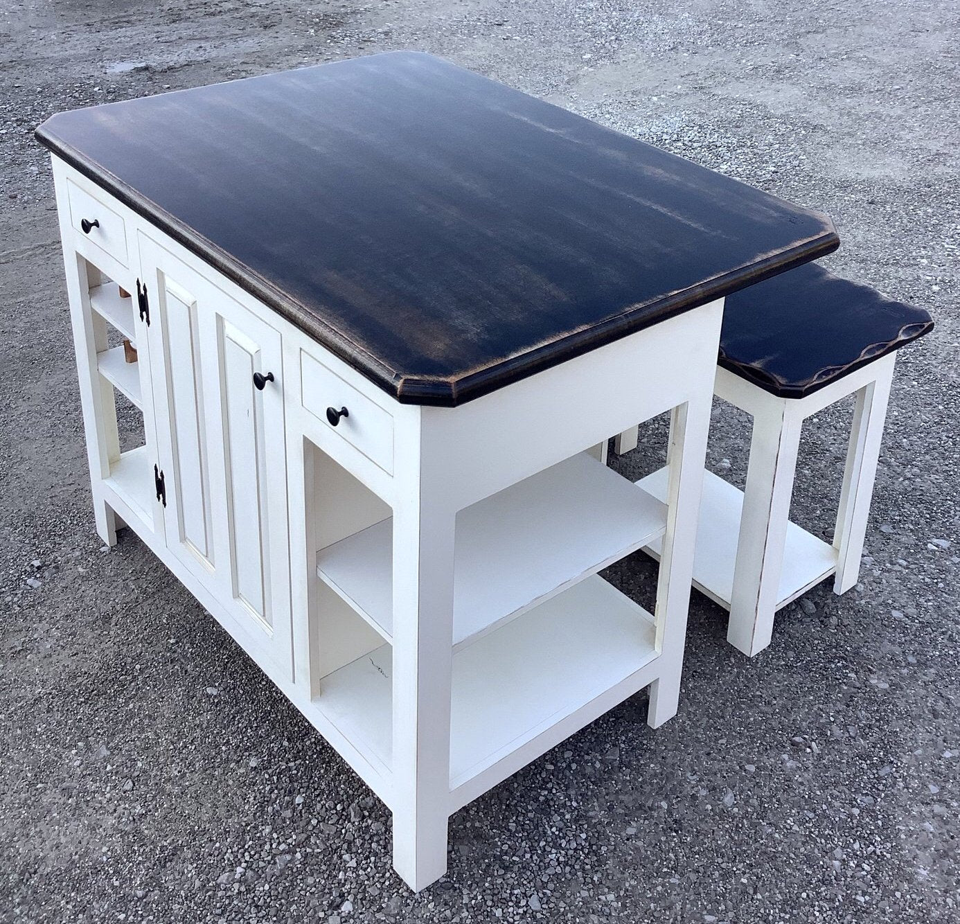 Farmhouse-Mama’s Farmhouse Wine & Storage Island with Benches