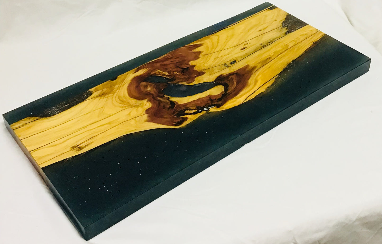 Charcuterie Board with Cedar and Blue Glitter Epoxy